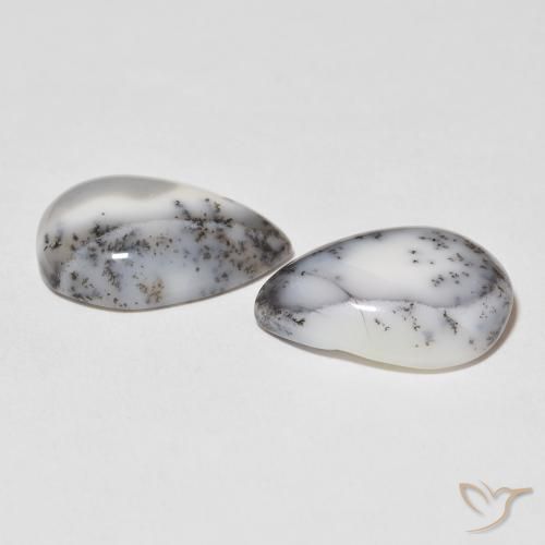Dendritic Agate Gemstones in 18 x 13 mm (calibrated) Size for Sale, Dendritic Agate Stones in White with Black Color
