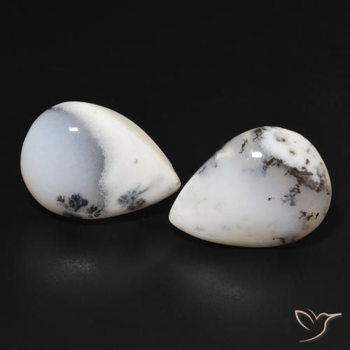 15.91ctw Natural White with Black Dendritic Agate, Pear Shape, Opaque