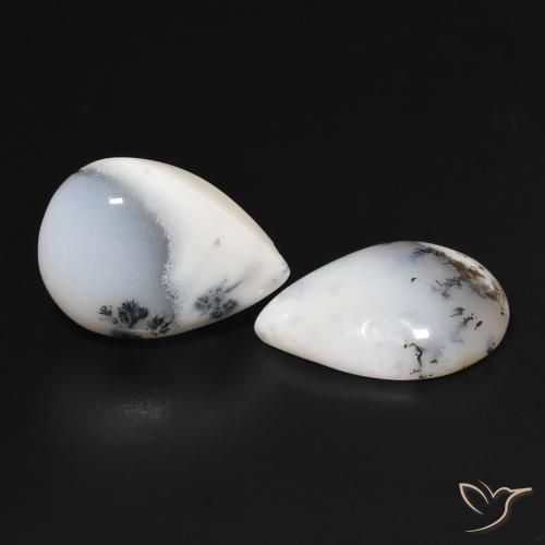 15.91 ctw White Dendritic Agate Stones, Natural Dendritic Agate in Pear Cabochon Shape for Sale