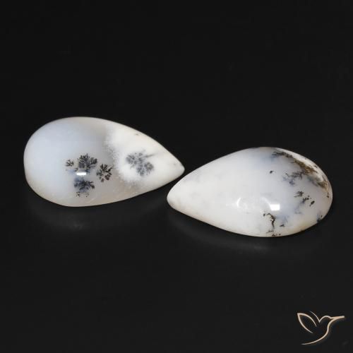 Dendritic Agate Gemstones in 18 x 13 mm (calibrated) Size for Sale, Dendritic Agate Stones in White with Black Color
