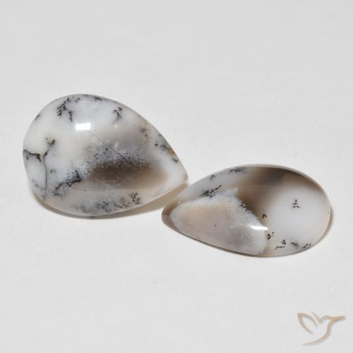 15.43 ctw White Dendritic Agate Stones, Natural Dendritic Agate in Pear Cabochon Shape for Sale