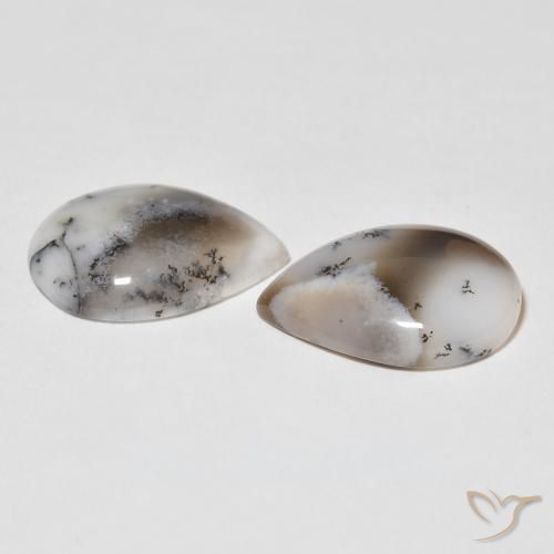 Dendritic Agate Gemstones in 18 x 13 mm (calibrated) Size for Sale, Dendritic Agate Stones in White with Black Color