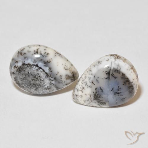 7.83ctw Natural White with Black Dendritic Agate, Pear Shape, Opaque