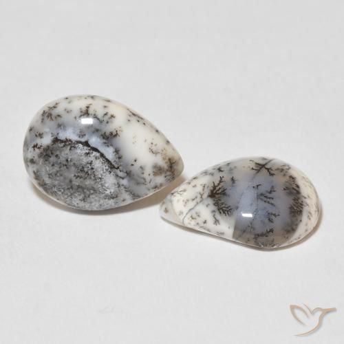 7.83 ctw White Dendritic Agate Stones, Natural Dendritic Agate in Pear Cabochon Shape for Sale