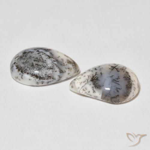 Dendritic Agate Gemstones in 14 x 10 mm (calibrated) Size for Sale, Dendritic Agate Stones in White with Black Color