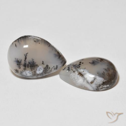 19.51 ctw White Dendritic Agate Stones, Natural Dendritic Agate in Pear Cabochon Shape for Sale