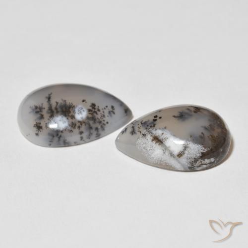 Dendritic Agate Gemstones in 18 x 13 mm (calibrated) Size for Sale, Dendritic Agate Stones in White with Black Color