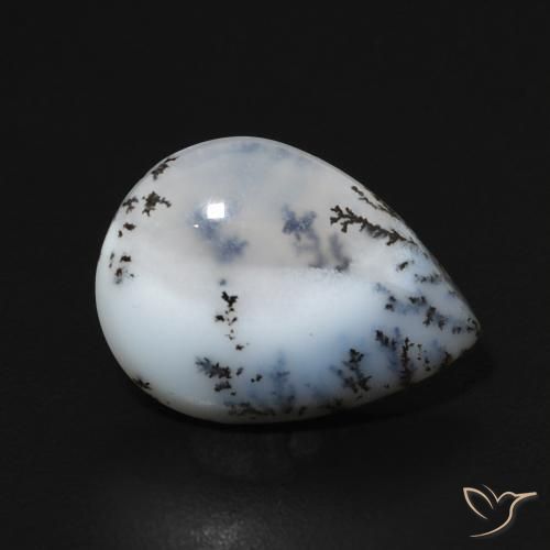 3.60 ct White Dendritic Agate Stone, Natural Dendritic Agate in Pear Cabochon Shape for Sale
