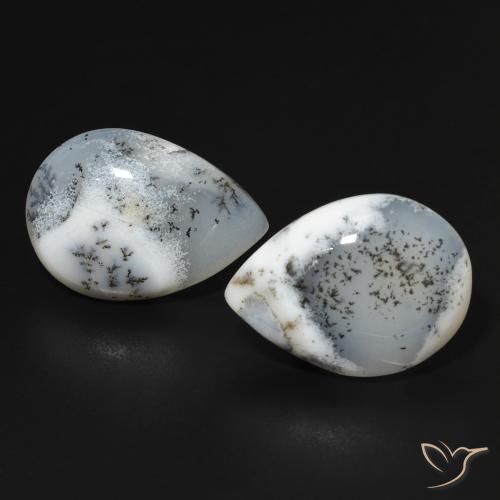 16.92 ctw White Dendritic Agate Gemstones, Dendritic Agate Gems in Pear Cabochon Shape for Sale.