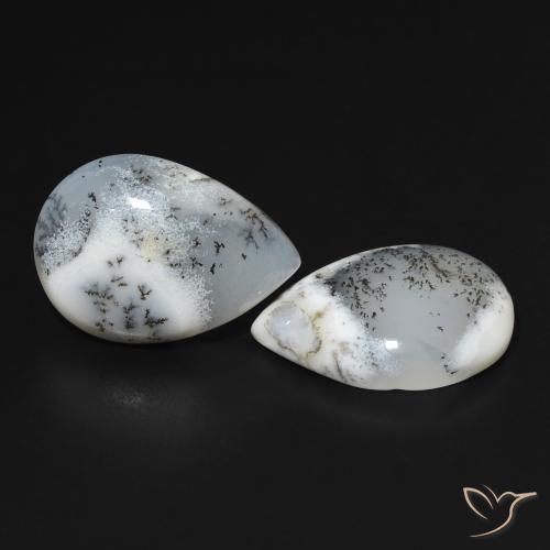 16.92 ctw White Dendritic Agate Stones, Natural Dendritic Agate in Pear Cabochon Shape for Sale