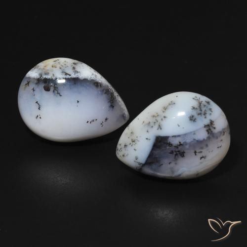 13.14ctw Natural White with Black Dendritic Agate, Pear Shape, Opaque