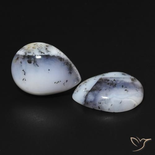 13.14 ctw White Dendritic Agate Stones, Natural Dendritic Agate in Pear Cabochon Shape for Sale