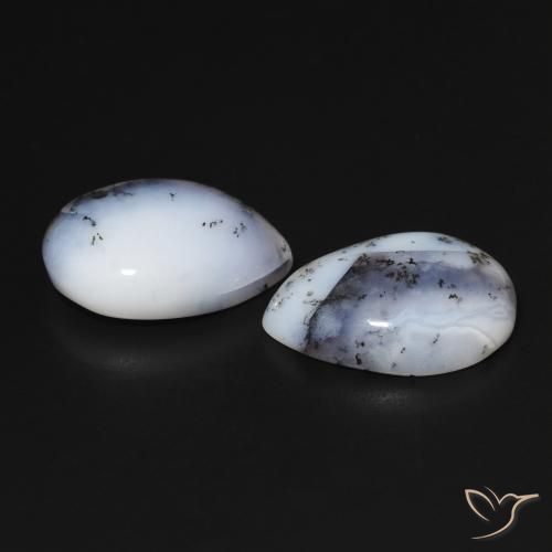 Dendritic Agate Gemstones in 16 x 12 mm (calibrated) Size for Sale, Dendritic Agate Stones in White with Black Color