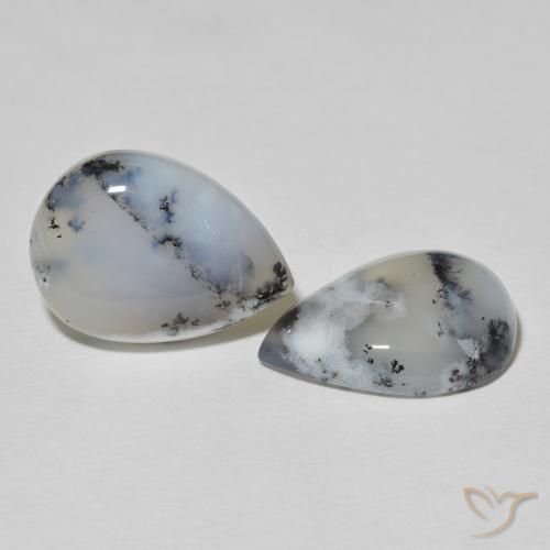 17.55 ctw White Dendritic Agate Stones, Natural Dendritic Agate in Pear Cabochon Shape for Sale