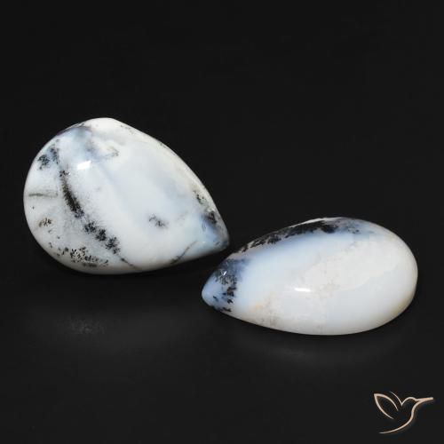 15.54 ctw White Dendritic Agate Stones, Natural Dendritic Agate in Pear Cabochon Shape for Sale