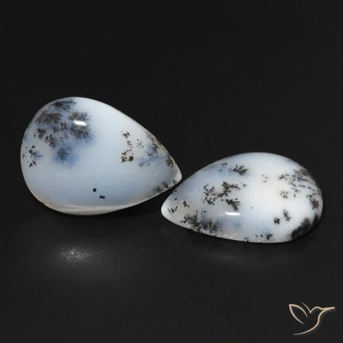 22.95 ctw White Dendritic Agate Stones, Natural Dendritic Agate in Pear Cabochon Shape for Sale