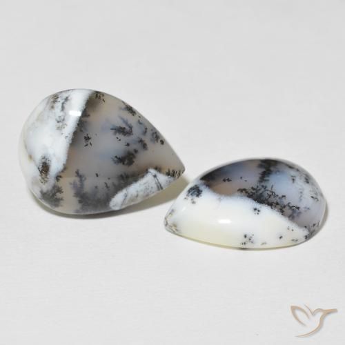 21.60 ctw White Dendritic Agate Stones, Natural Dendritic Agate in Pear Cabochon Shape for Sale