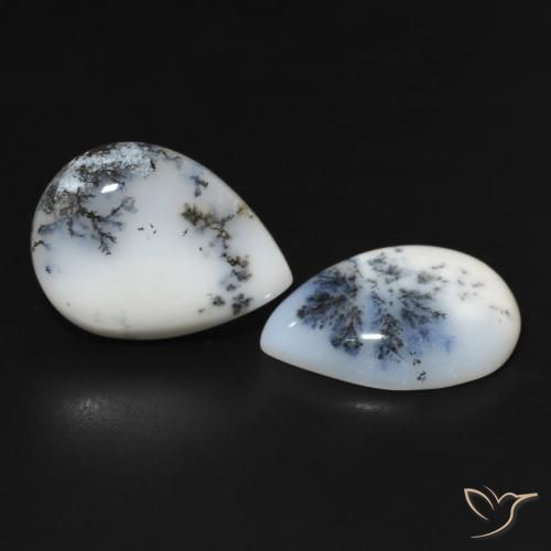 23.24 ctw White Dendritic Agate Stones, Natural Dendritic Agate in Pear Cabochon Shape for Sale