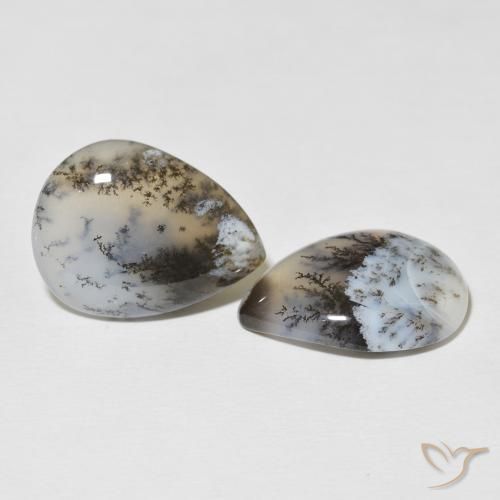 20.80 ctw White Dendritic Agate Stones, Natural Dendritic Agate in Pear Cabochon Shape for Sale