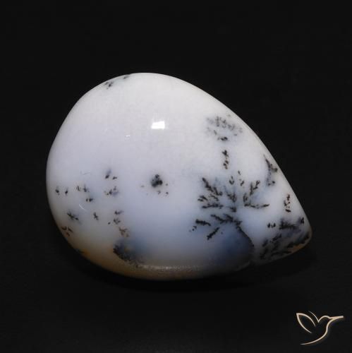 9.77ct Natural White with Black Dendritic Agate, Pear Shape, Opaque