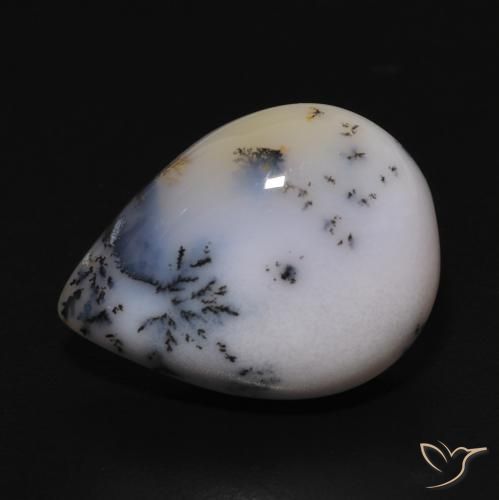 9.77 ct White Dendritic Agate Stone, Natural Dendritic Agate in Pear Cabochon Shape for Sale