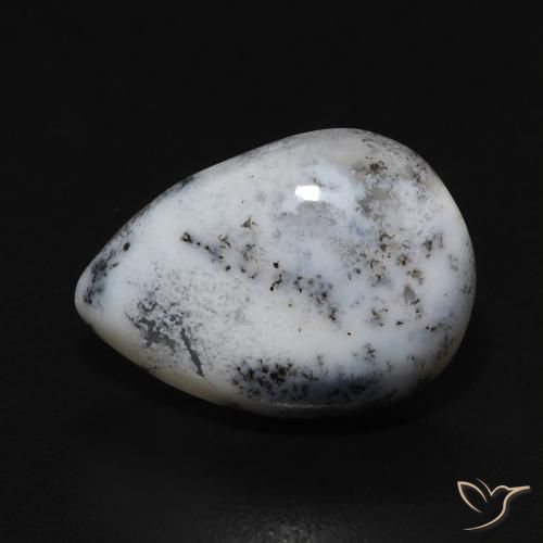 3.56ct Natural White with Black Dendritic Agate, Pear Shape, Opaque
