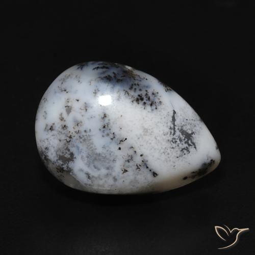 3.56 ct White Dendritic Agate Stone, Natural Dendritic Agate in Pear Cabochon Shape for Sale