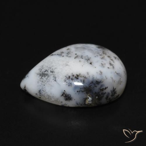 Dendritic Agate Gemstone in 13 x 9 mm (calibrated) Size for Sale, Dendritic Agate Stone in White with Black Color