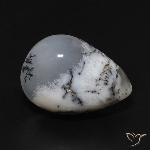 3.99ct Natural White with Black Dendritic Agate, Pear Shape, Opaque