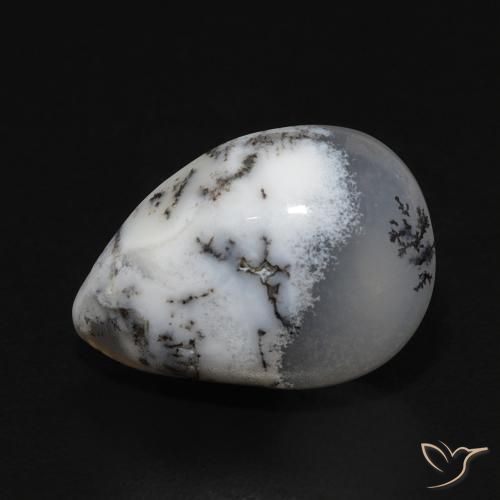 3.99 ct White Dendritic Agate Stone, Natural Dendritic Agate in Pear Cabochon Shape for Sale