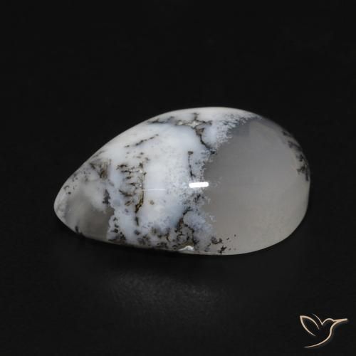 Dendritic Agate Gemstone in 13.2 x 9.4 mm Size for Sale, Dendritic Agate Stone in White with Black Color