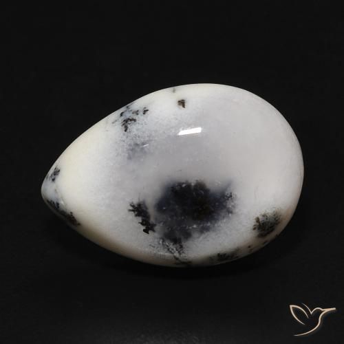 3.93ct Natural White with Black Dendritic Agate, Pear Shape, Opaque