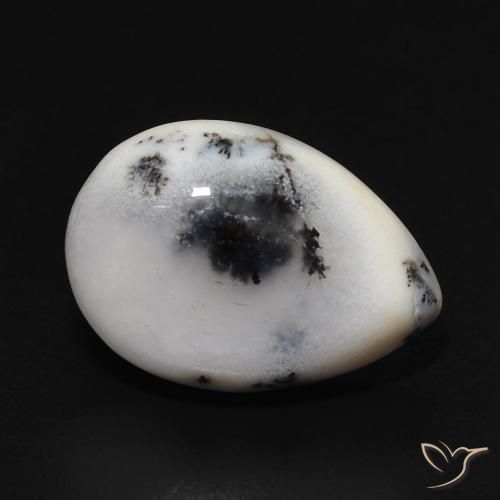 3.93 ct White Dendritic Agate Stone, Natural Dendritic Agate in Pear Cabochon Shape for Sale