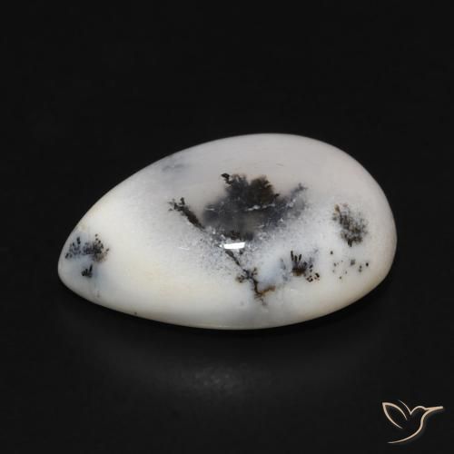 Dendritic Agate Gemstone in 13.5 x 9.5 mm Size for Sale, Dendritic Agate Stone in White with Black Color