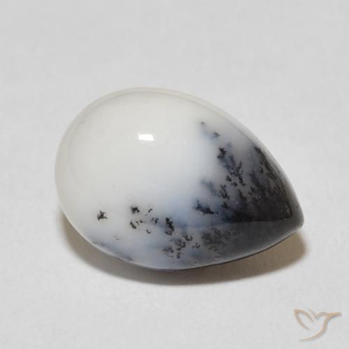4.53ct Natural White with Black Dendritic Agate, Pear Shape, Opaque