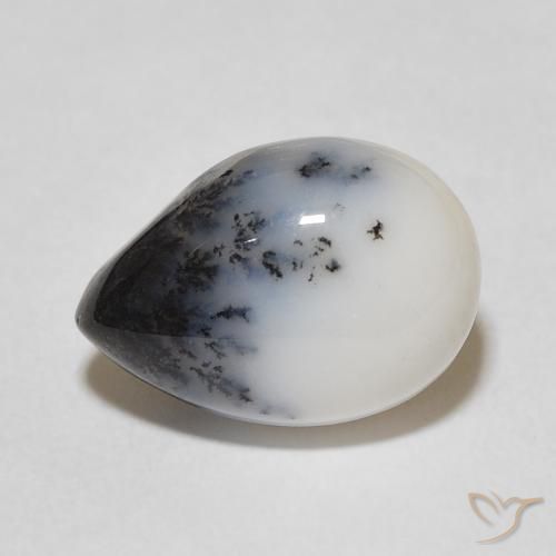 4.53 ct White Dendritic Agate Stone, Natural Dendritic Agate in Pear Cabochon Shape for Sale