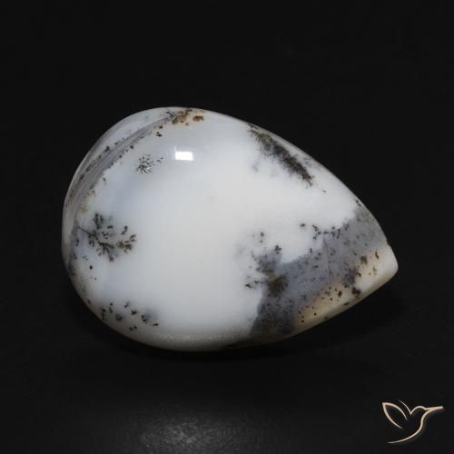 8.28ct Natural White with Black Dendritic Agate, Pear Shape, Opaque