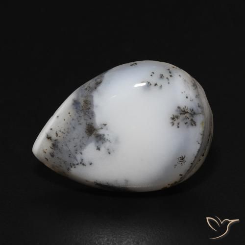 8.28 ct White Dendritic Agate Stone, Natural Dendritic Agate in Pear Cabochon Shape for Sale