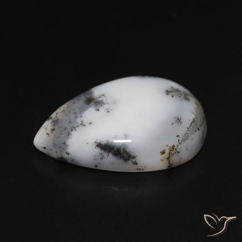 Dendritic Agate Gemstone in 18 x 13 mm (calibrated) Size for Sale, Dendritic Agate Stone in White with Black Color