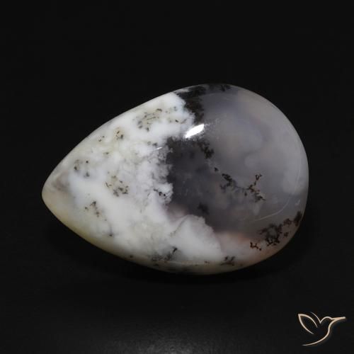 8.59ct Natural White with Black Dendritic Agate, Pear Shape, Opaque