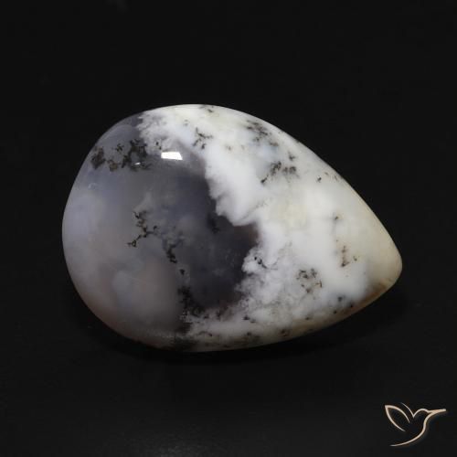 8.59 ct White Dendritic Agate Stone, Natural Dendritic Agate in Pear Cabochon Shape for Sale