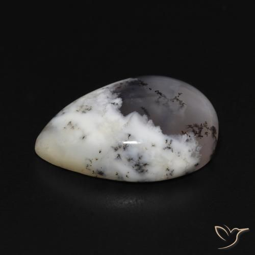 Dendritic Agate Gemstone in 18 x 13 mm (calibrated) Size for Sale, Dendritic Agate Stone in White with Black Color