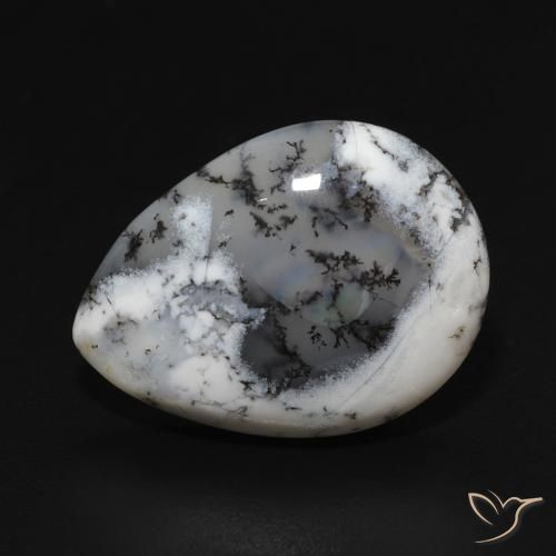 7.52ct Natural White with Black Dendritic Agate, Pear Shape, Opaque