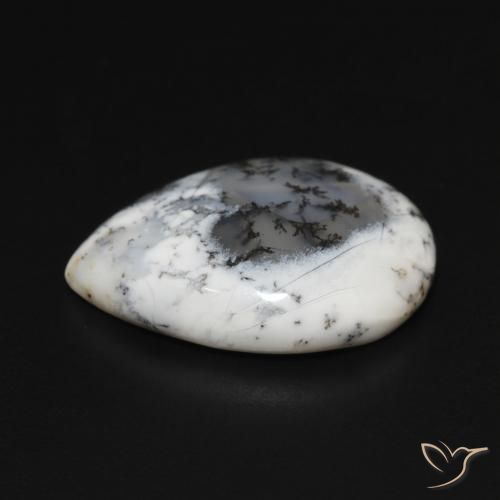 Dendritic Agate Gemstone in 18 x 13 mm (calibrated) Size for Sale, Dendritic Agate Stone in White with Black Color
