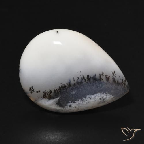 10.56 ct White Dendritic Agate Stone, Natural Dendritic Agate in Pear Cabochon Shape for Sale