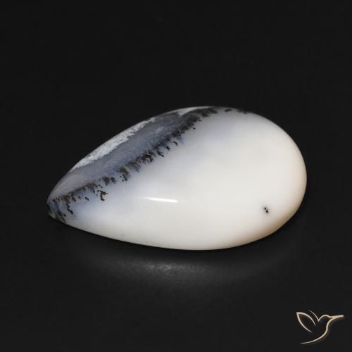 Dendritic Agate Gemstone in 20 x 15 mm (calibrated) Size for Sale, Dendritic Agate Stone in White with Black Color