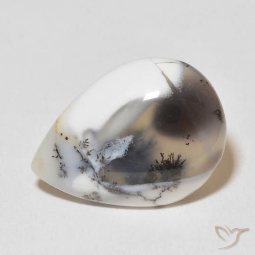 9.48ct Natural White with Black Dendritic Agate, Pear Shape, Opaque