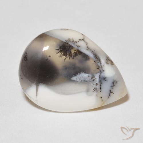9.48 ct White Dendritic Agate Stone, Natural Dendritic Agate in Pear Cabochon Shape for Sale