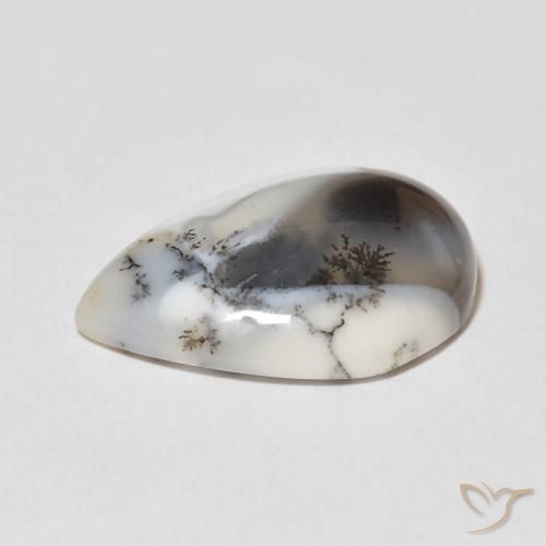 Dendritic Agate Gemstone in 20 x 15 mm (calibrated) Size for Sale, Dendritic Agate Stone in White with Black Color