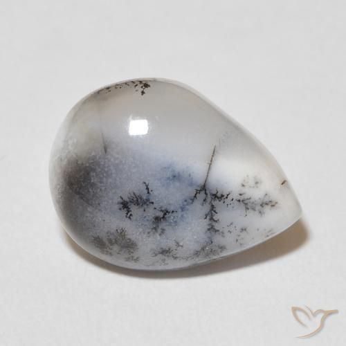 8.31 ct White Dendritic Agate Stone, Natural Dendritic Agate in Pear Cabochon Shape for Sale